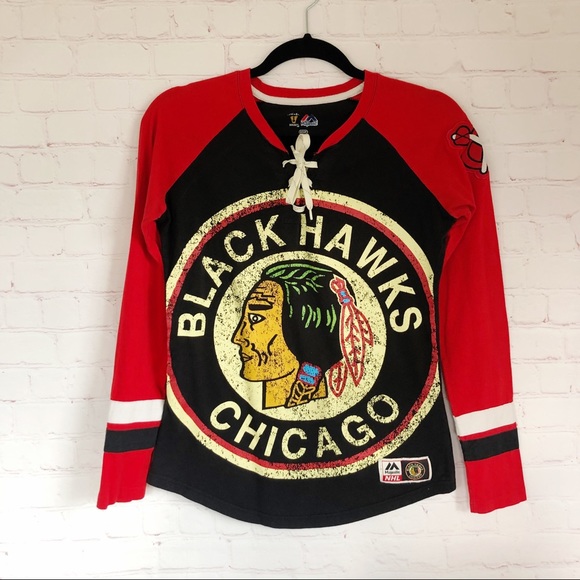 Majestic Tops - Chicago blackhawks lace up women’s jersey top S